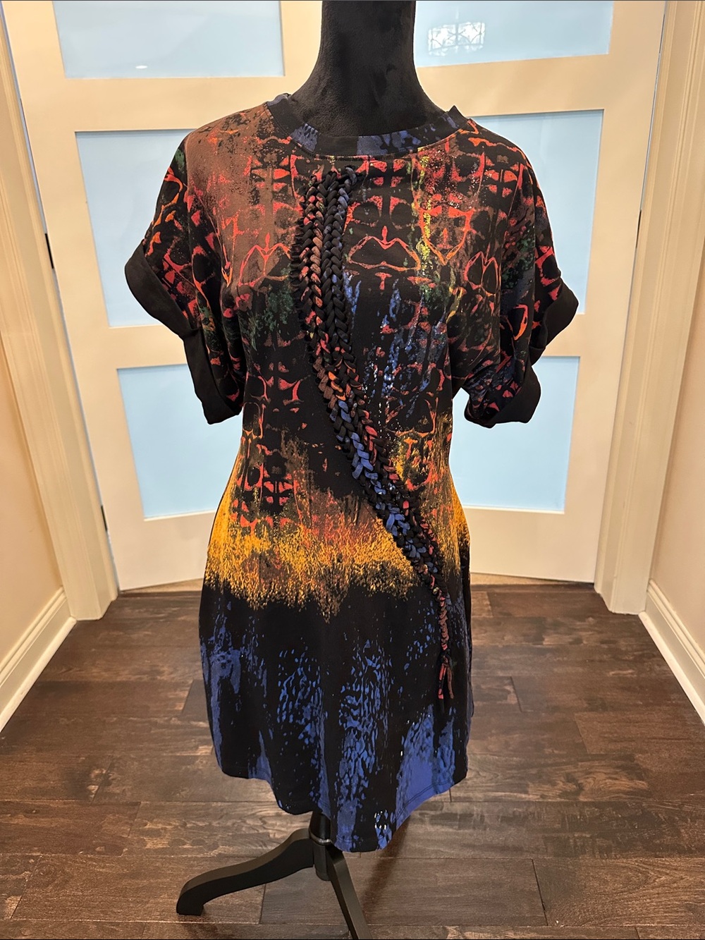 Desigual Multicolor Abstract Braided-Trim Tunic Dress